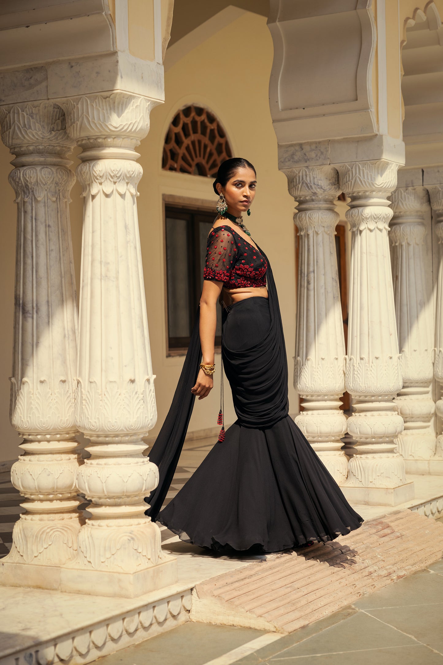 Stardust Black Georgette Drape Saree