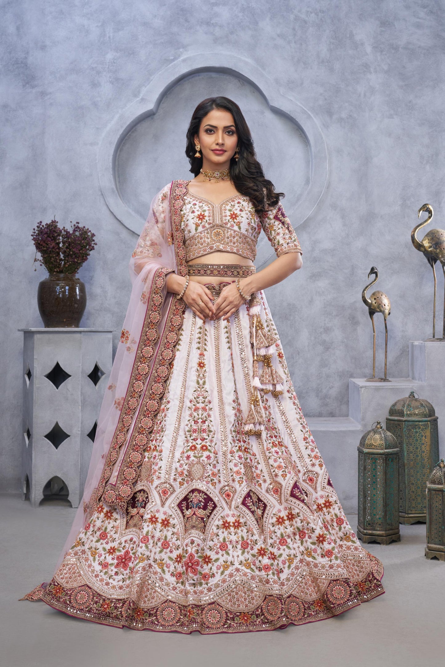 Light Purple with Zari Paisley Embroidery & Regal Peacock Motifs Lehenga