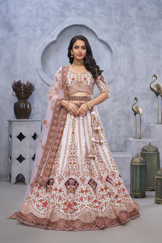 Light Purple with Zari Paisley Embroidery & Regal Peacock Motifs Lehenga
