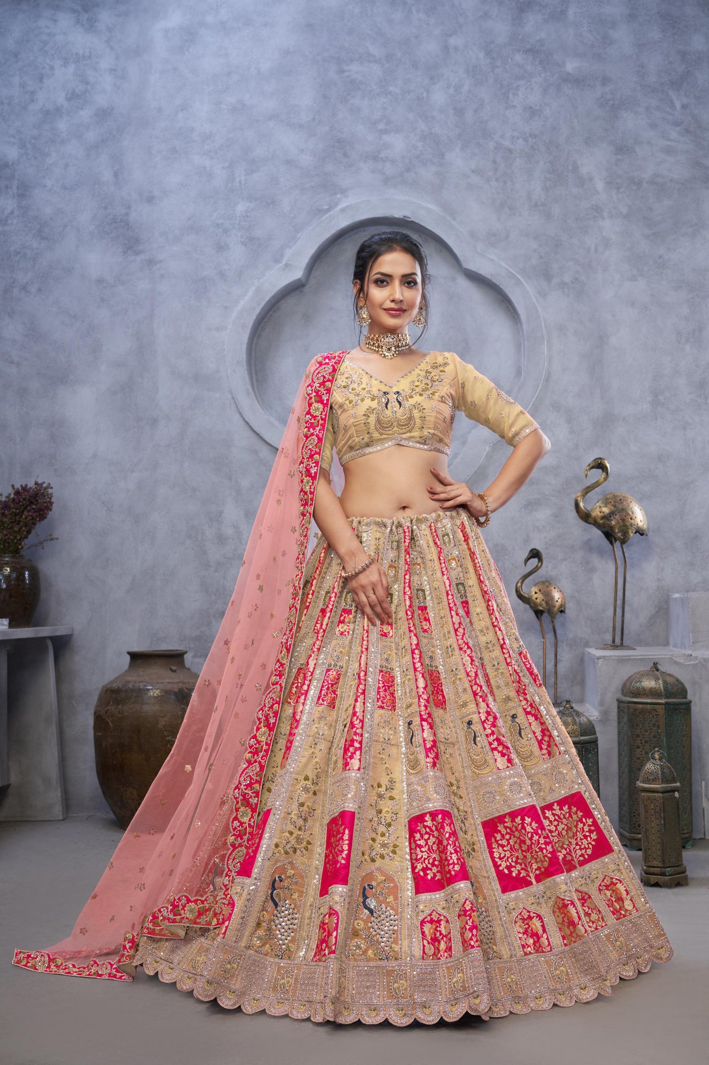 Radiant Magenta Banarasi Silk Zari Embroidery Bridal Lehenga