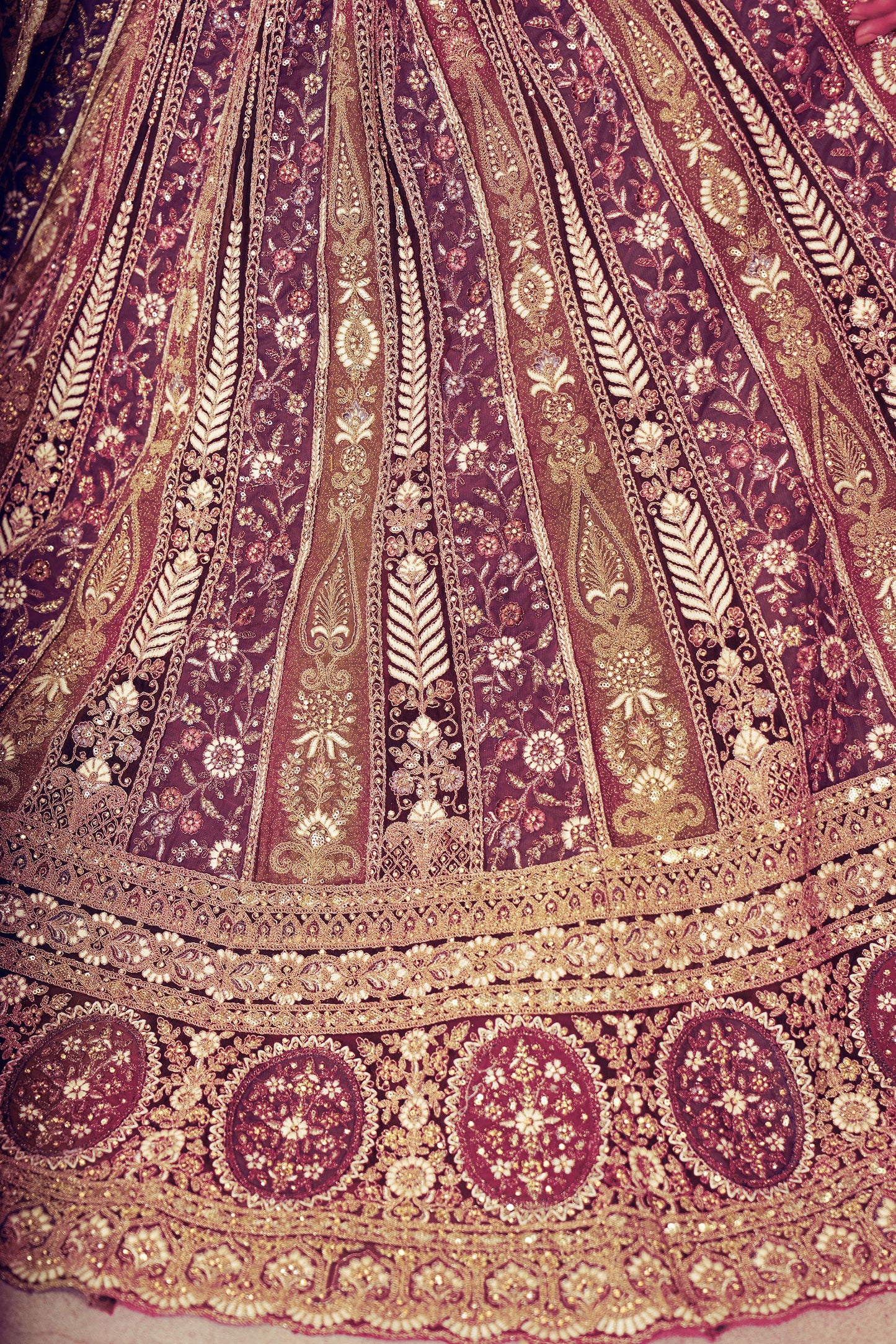 Dark Purple Soft Net Sequins & Zari Embroidery Bridal Lehenga