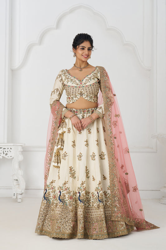 White Zari Embroidered Silk Designer Bridal Lehenga