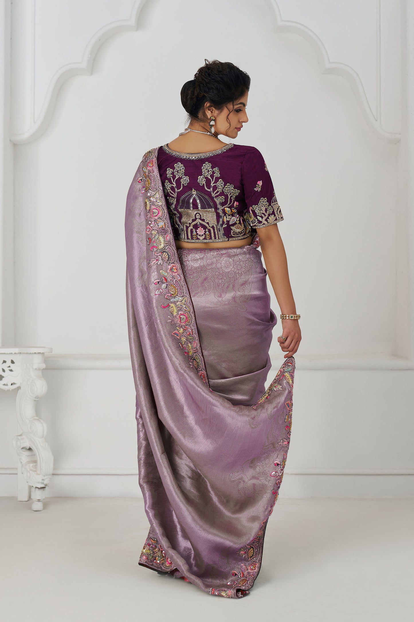 Mauve Color Reception Saree With Multi-thread And Sequins Embroidery