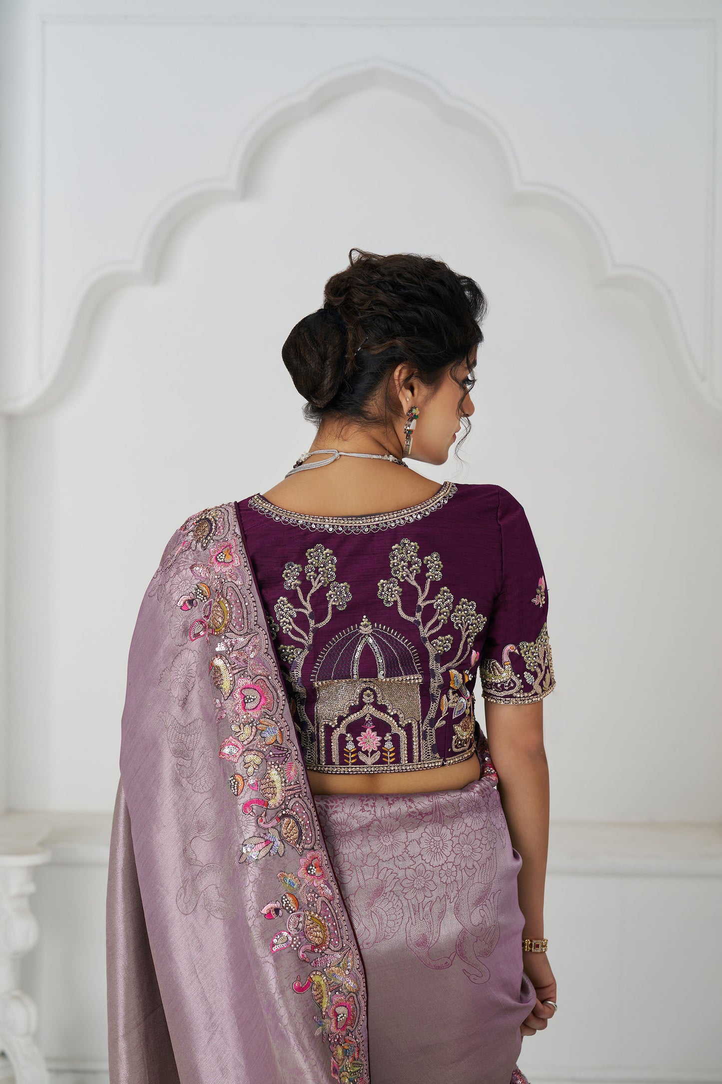 Mauve Color Reception Saree With Multi-thread And Sequins Embroidery