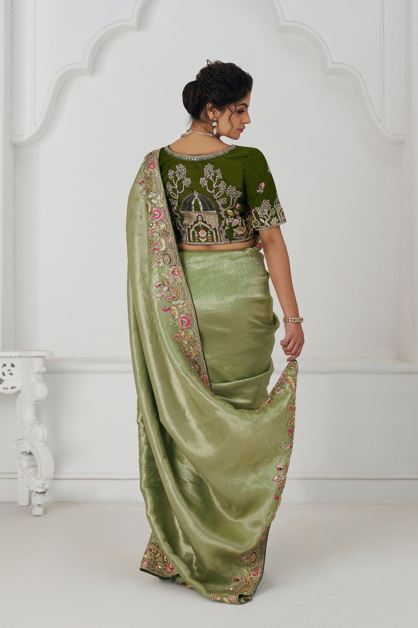 Mehendi Green Wedding Saree With Multi-thread And Sequins Embroidery