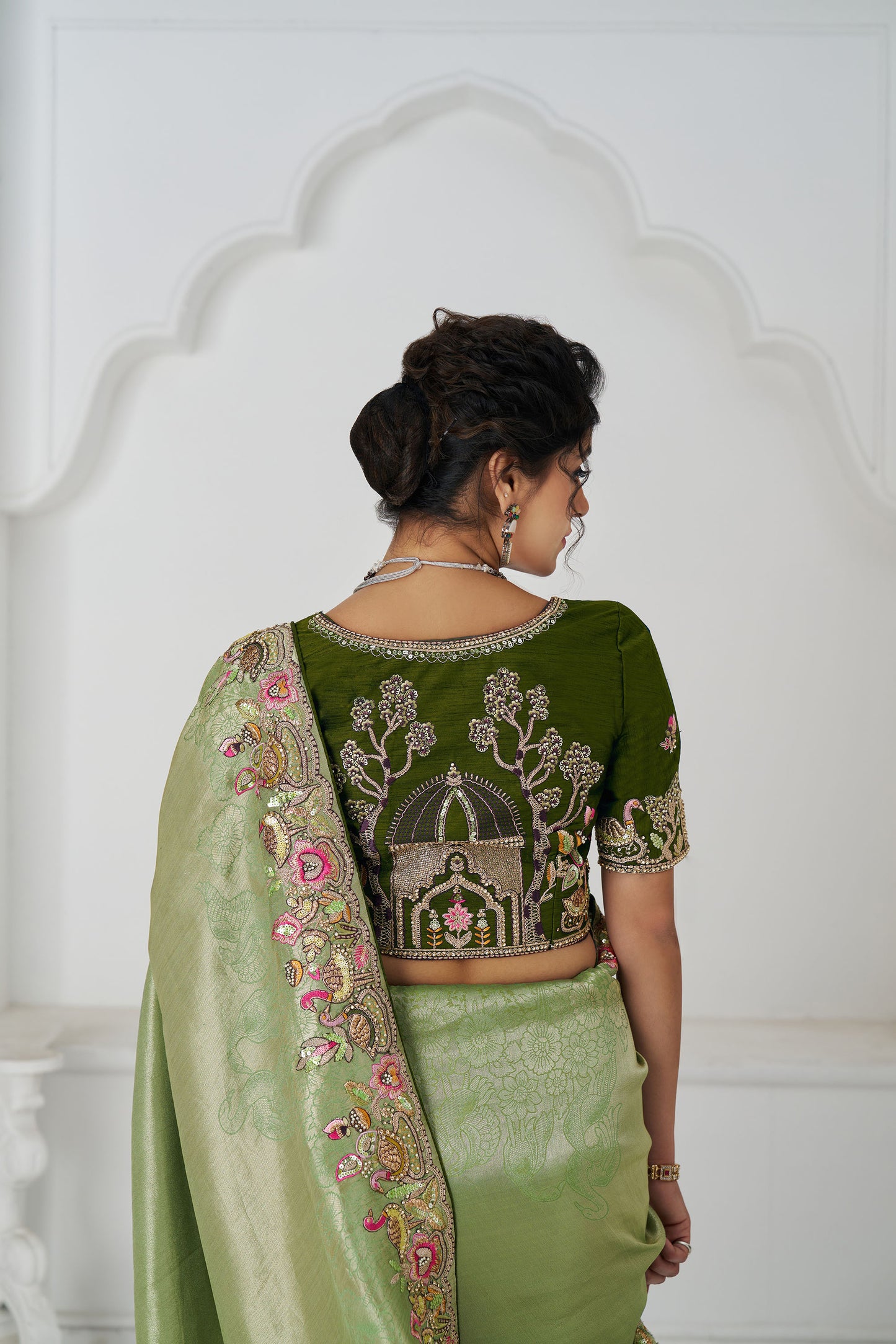Mehendi Green Wedding Saree With Multi-thread And Sequins Embroidery