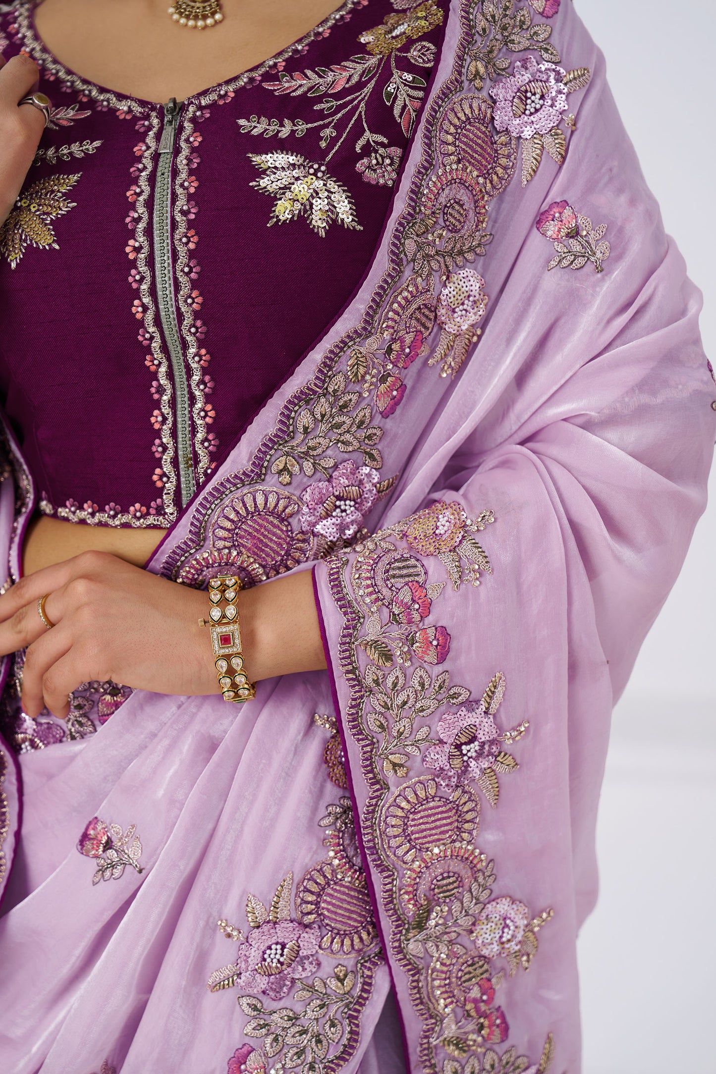 Mauve Fendi Silk Festive Saree With Zari & Sequins Embroidery