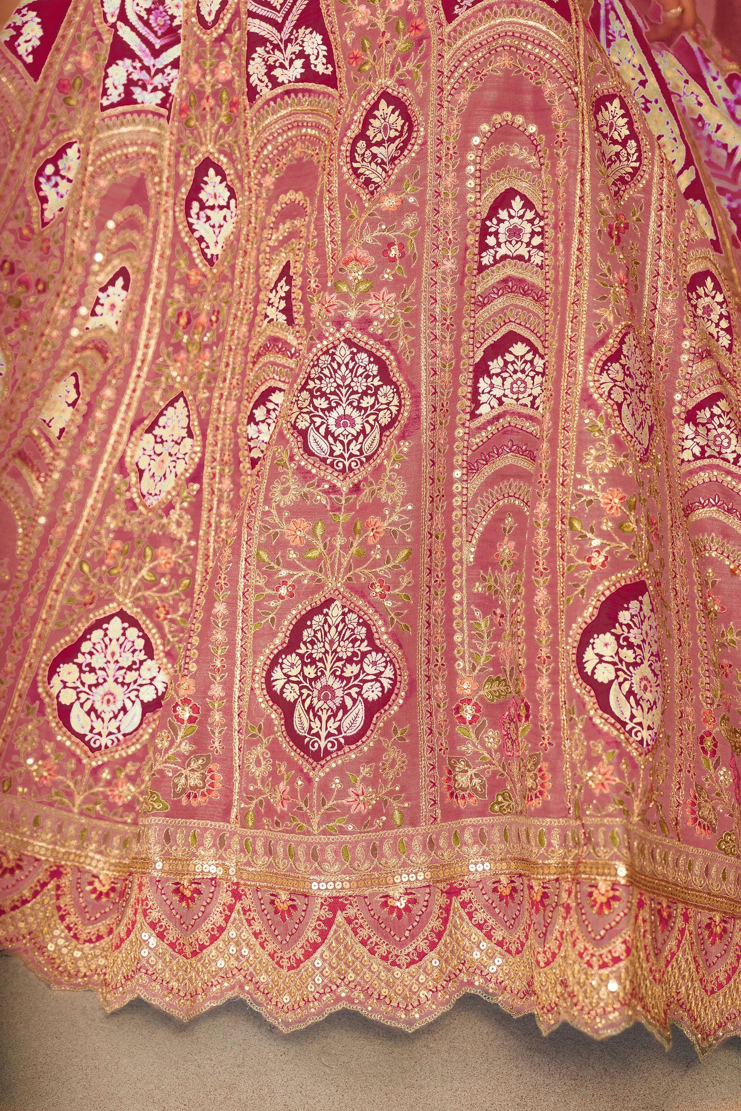 Pink Aari Embroidered Silk Lehenga For Wedding