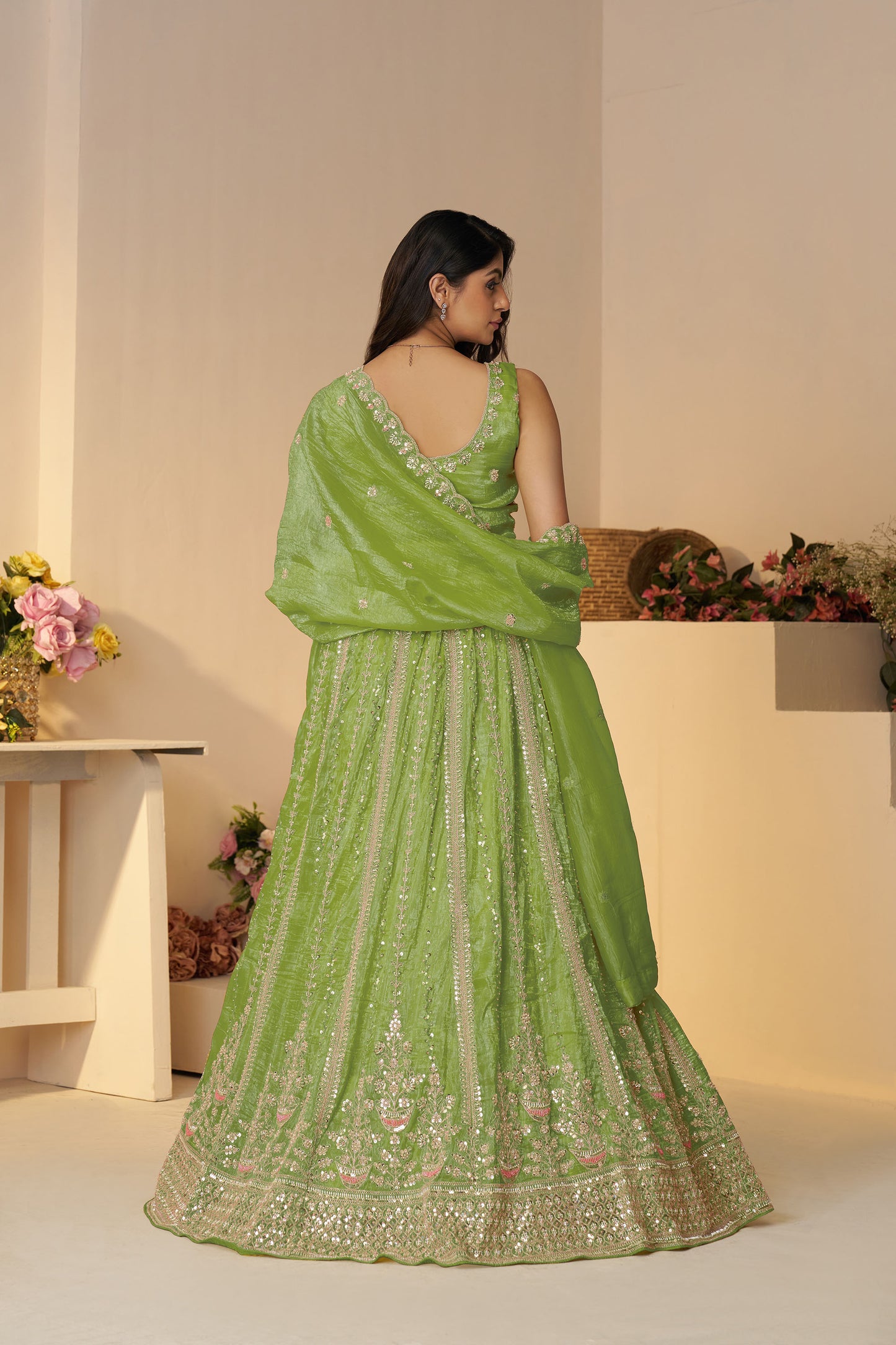 Green Zari Work Jimmy Choo Lehenga for Mehendi