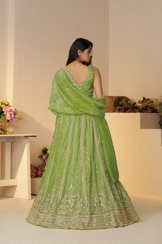 Green Zari Work Jimmy Choo Lehenga for Mehendi