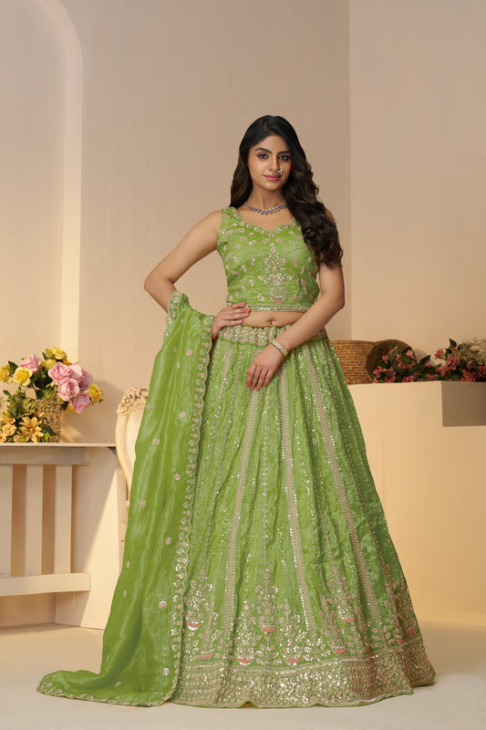 Green Zari Work Jimmy Choo Lehenga for Mehendi