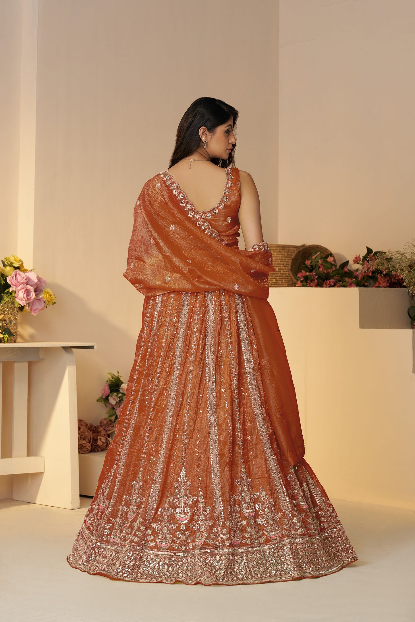 Orange Zari Work Jimmy Choo Bridesmaid Lehenga