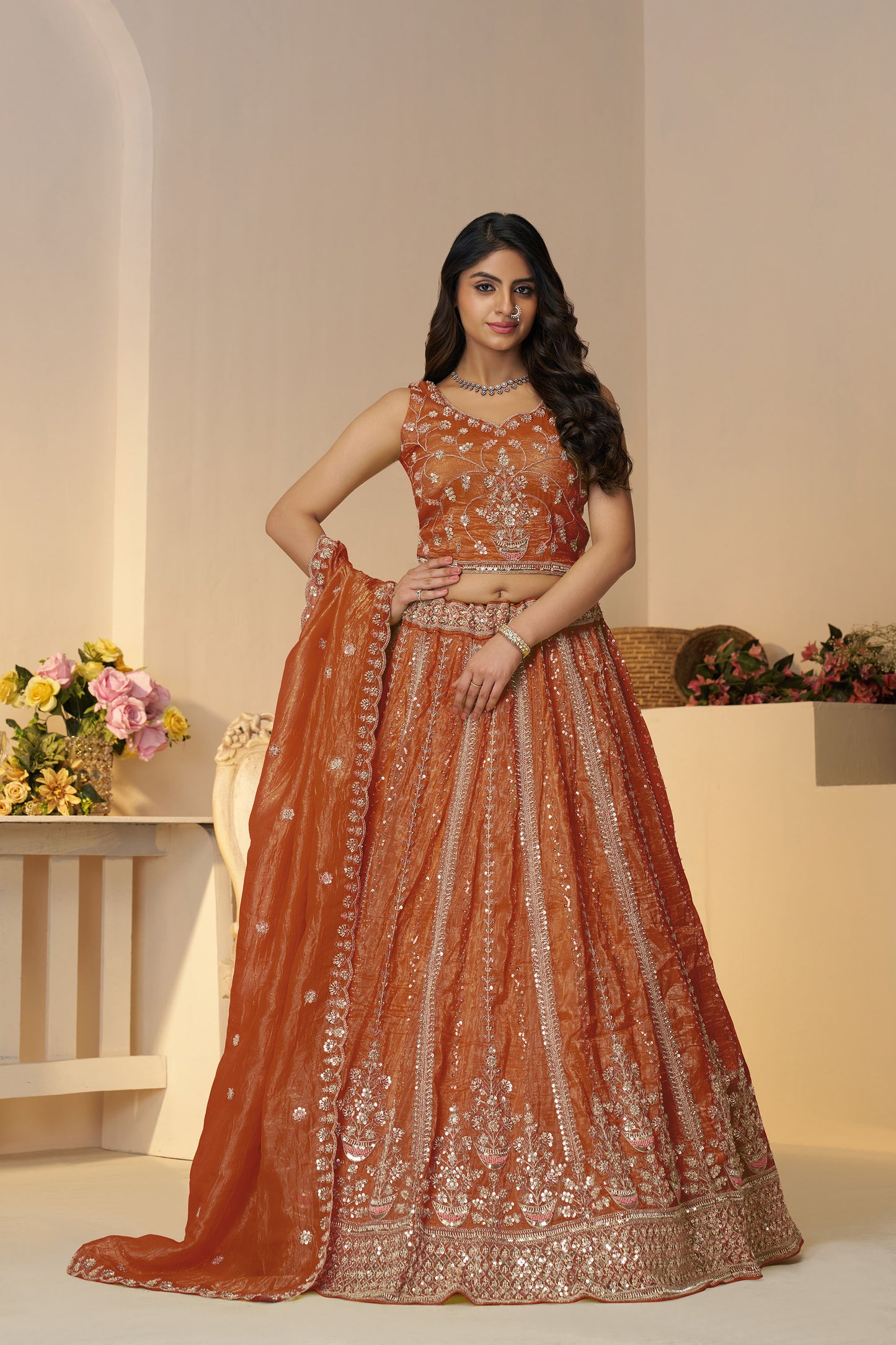 Orange Zari Work Jimmy Choo Bridesmaid Lehenga