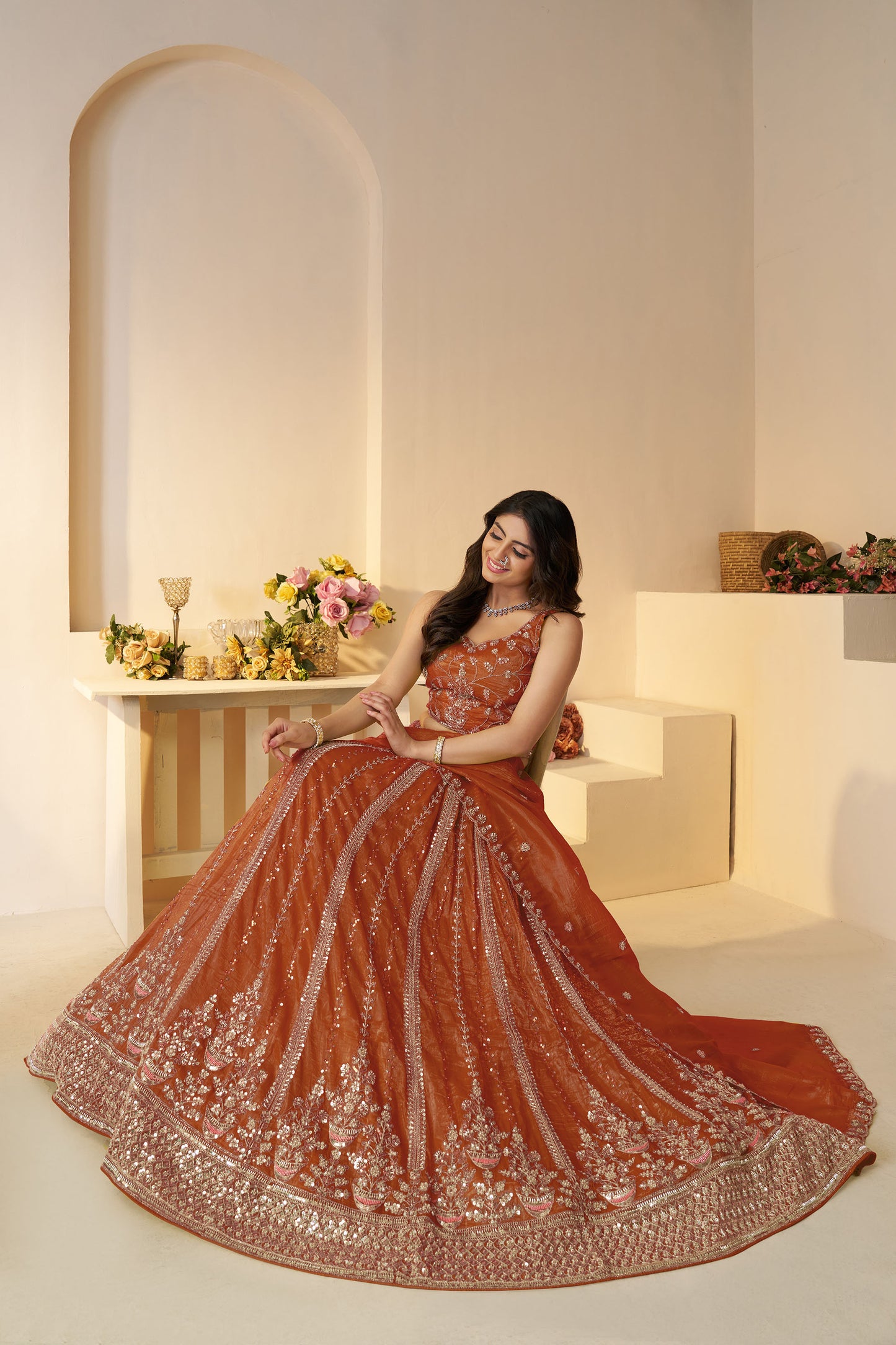 Orange Zari Work Jimmy Choo Bridesmaid Lehenga