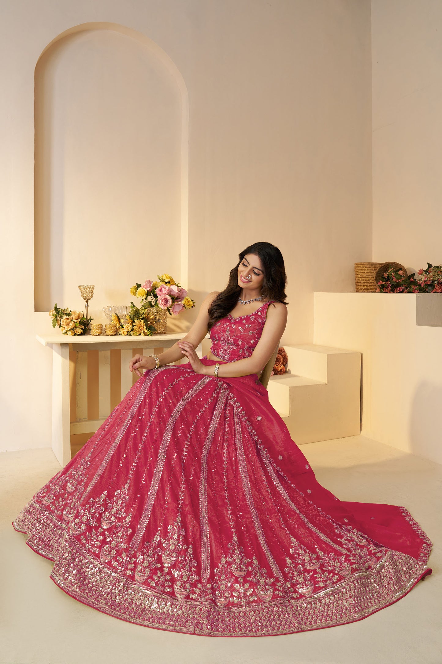 Pink Zari Work Jimmy Choo Bridesmaid Lehenga