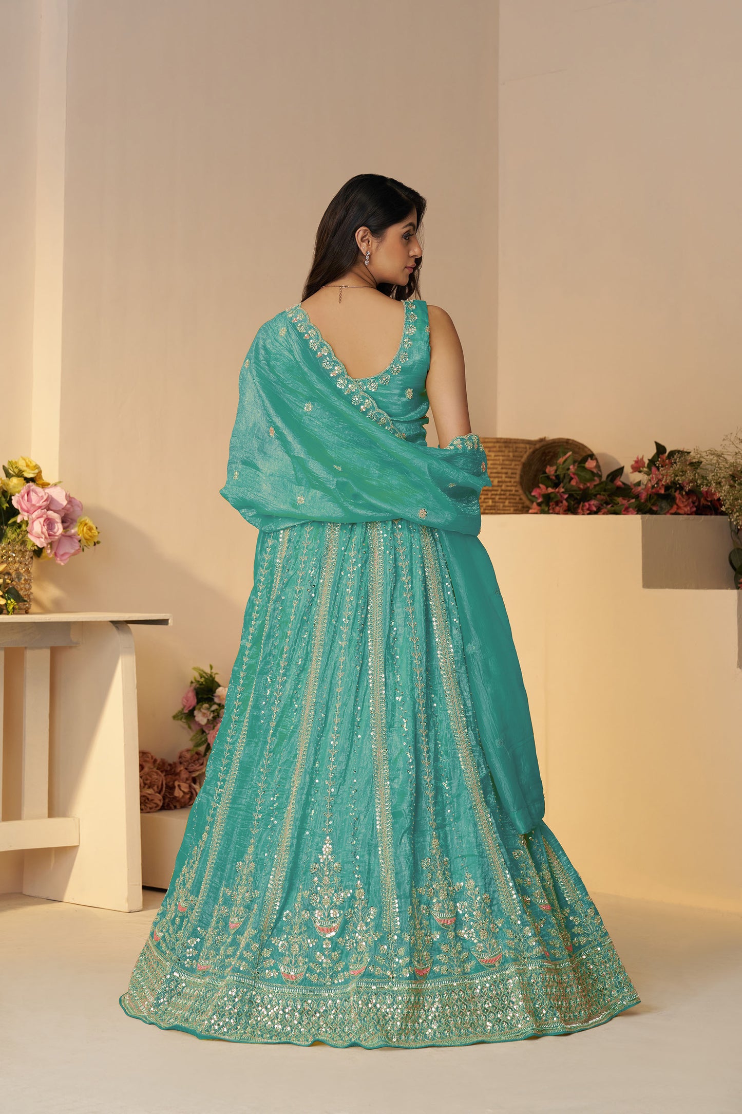 Sky Blue Zari Work Jimmy Choo Engagement Lehenga