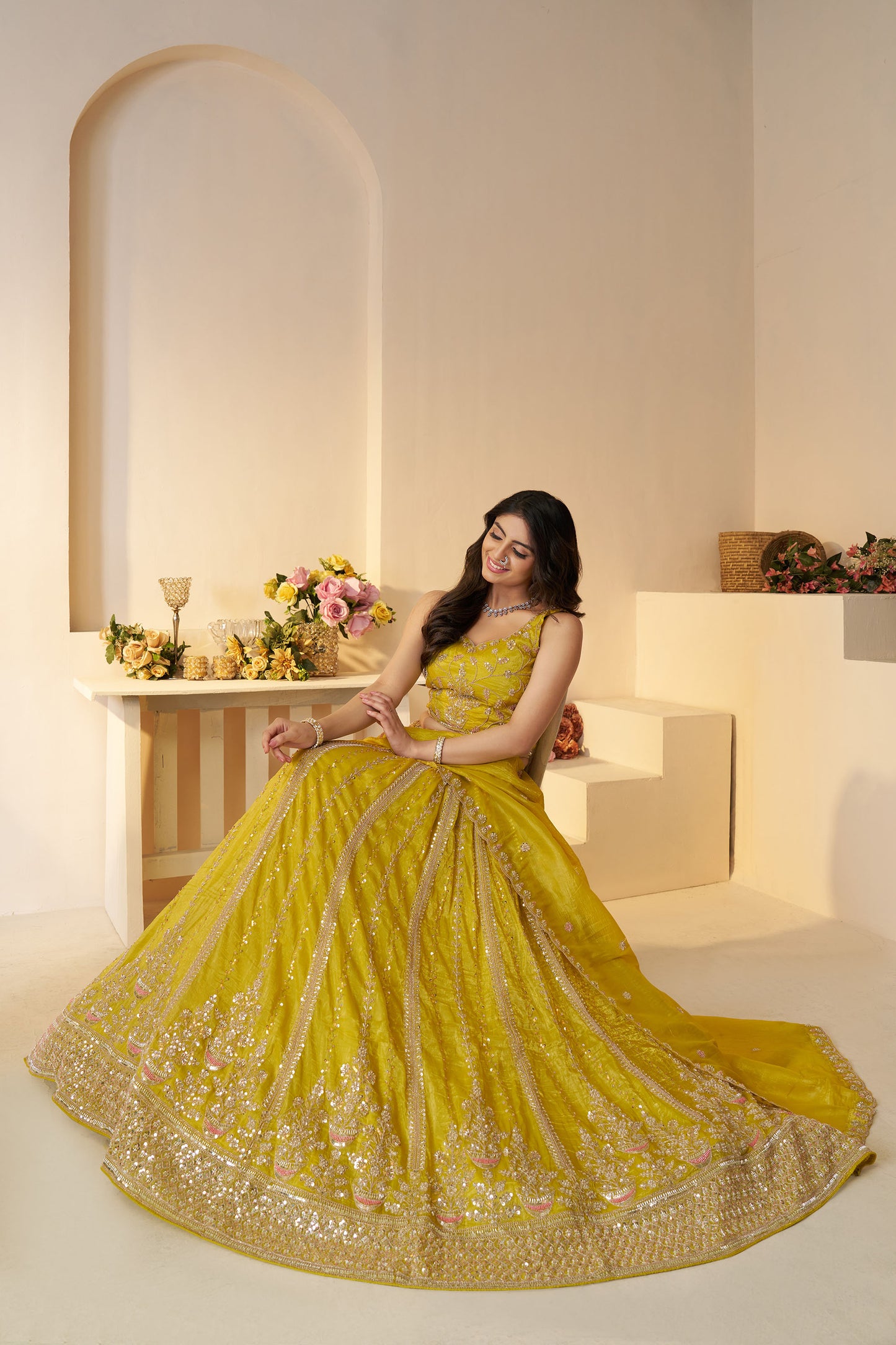 Yellow Zari Work Jimmy Choo Bridal Lehenga for Haldi