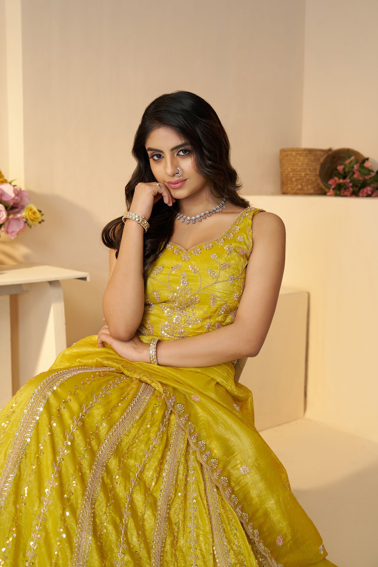 Yellow Zari Work Jimmy Choo Bridal Lehenga for Haldi