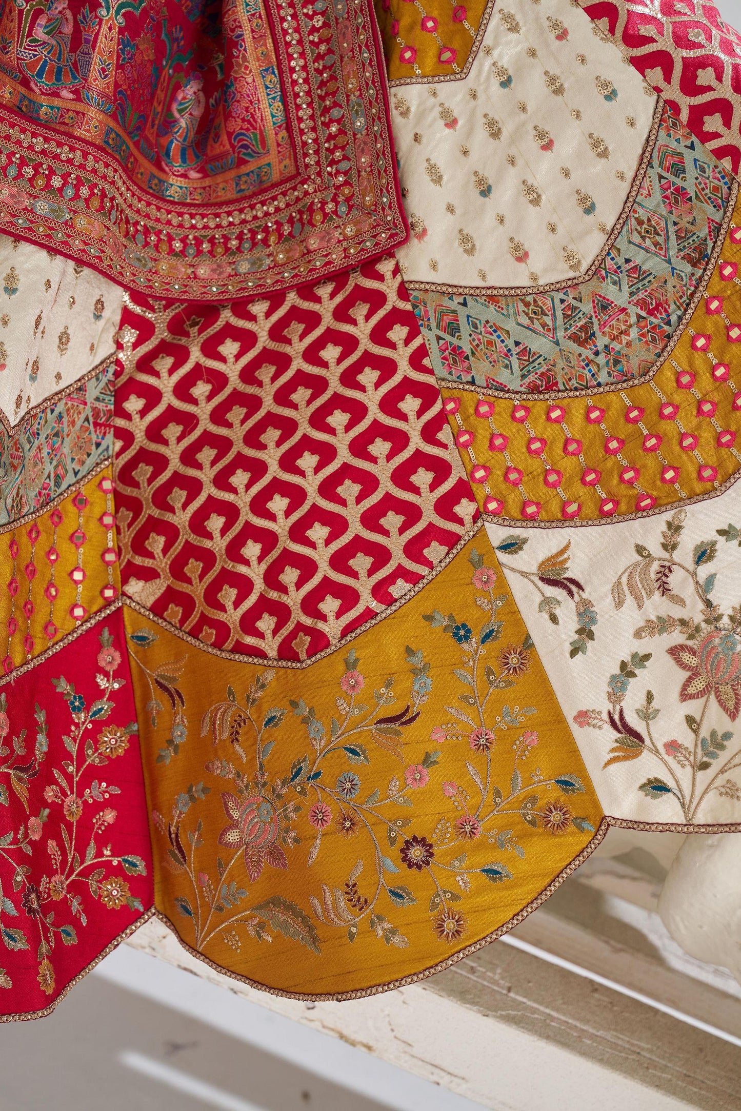 Multi Color Banarasi Mosaic Scallop Designer Bridal Lehenga