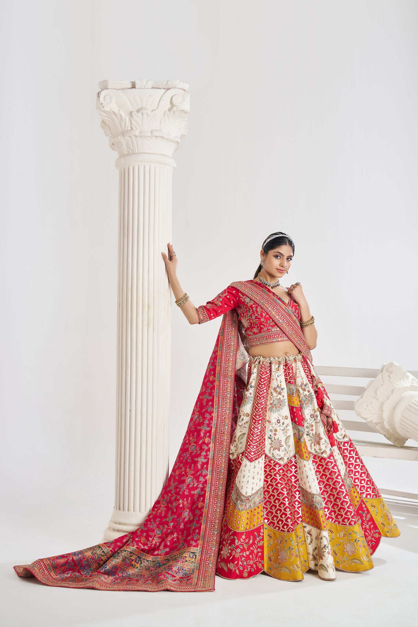 Multi Color Banarasi Mosaic Scallop Designer Bridal Lehenga