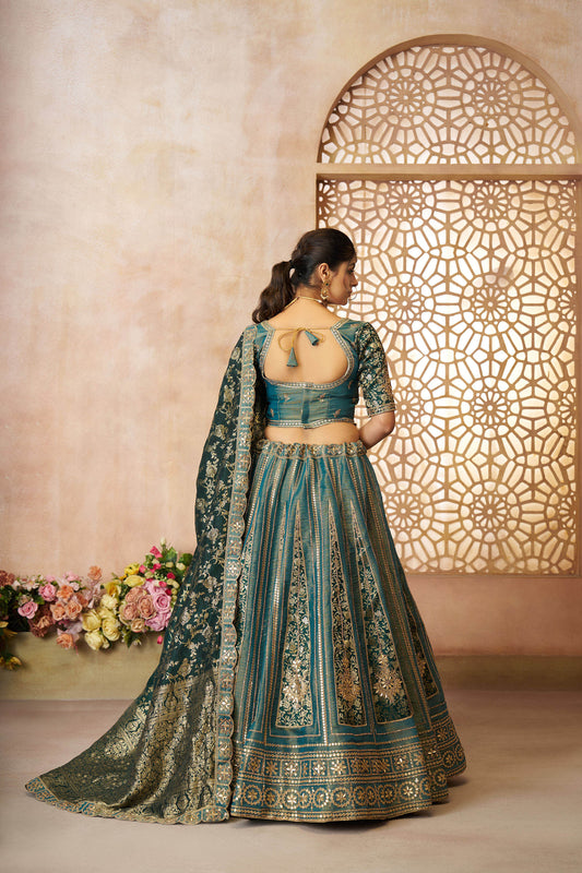 Green Tissue & Banarasi Zari Work Bridal Lehenga
