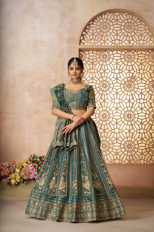 Green Tissue & Banarasi Zari Work Bridal Lehenga