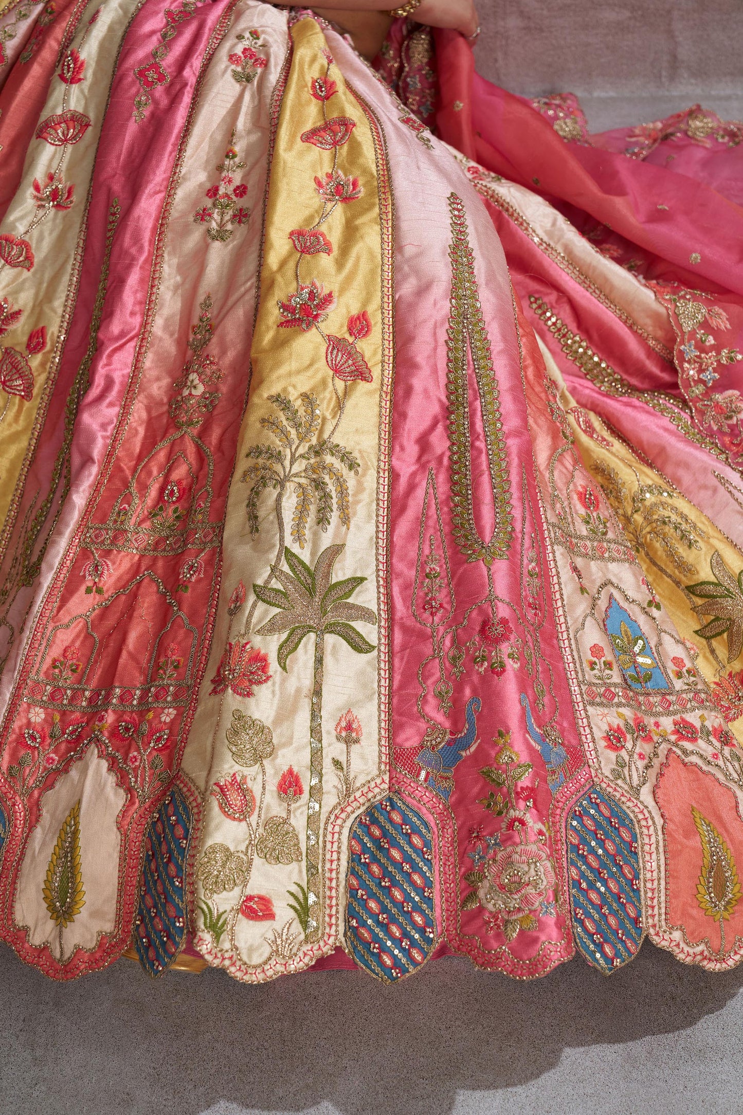 Pink Silk Intricate Paisley Motifs Embroidered Wedding Lehenga for Engagement