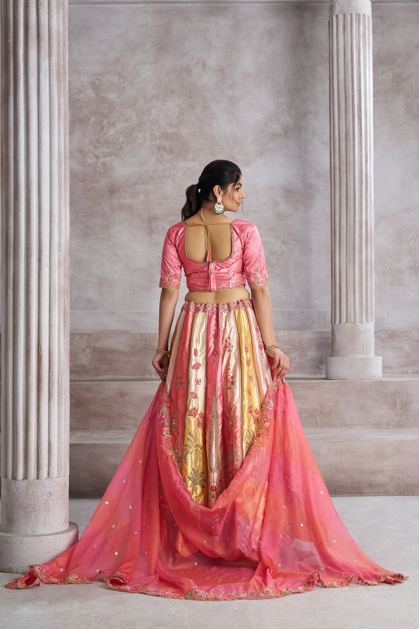 Pink Silk Intricate Paisley Motifs Embroidered Wedding Lehenga for Engagement
