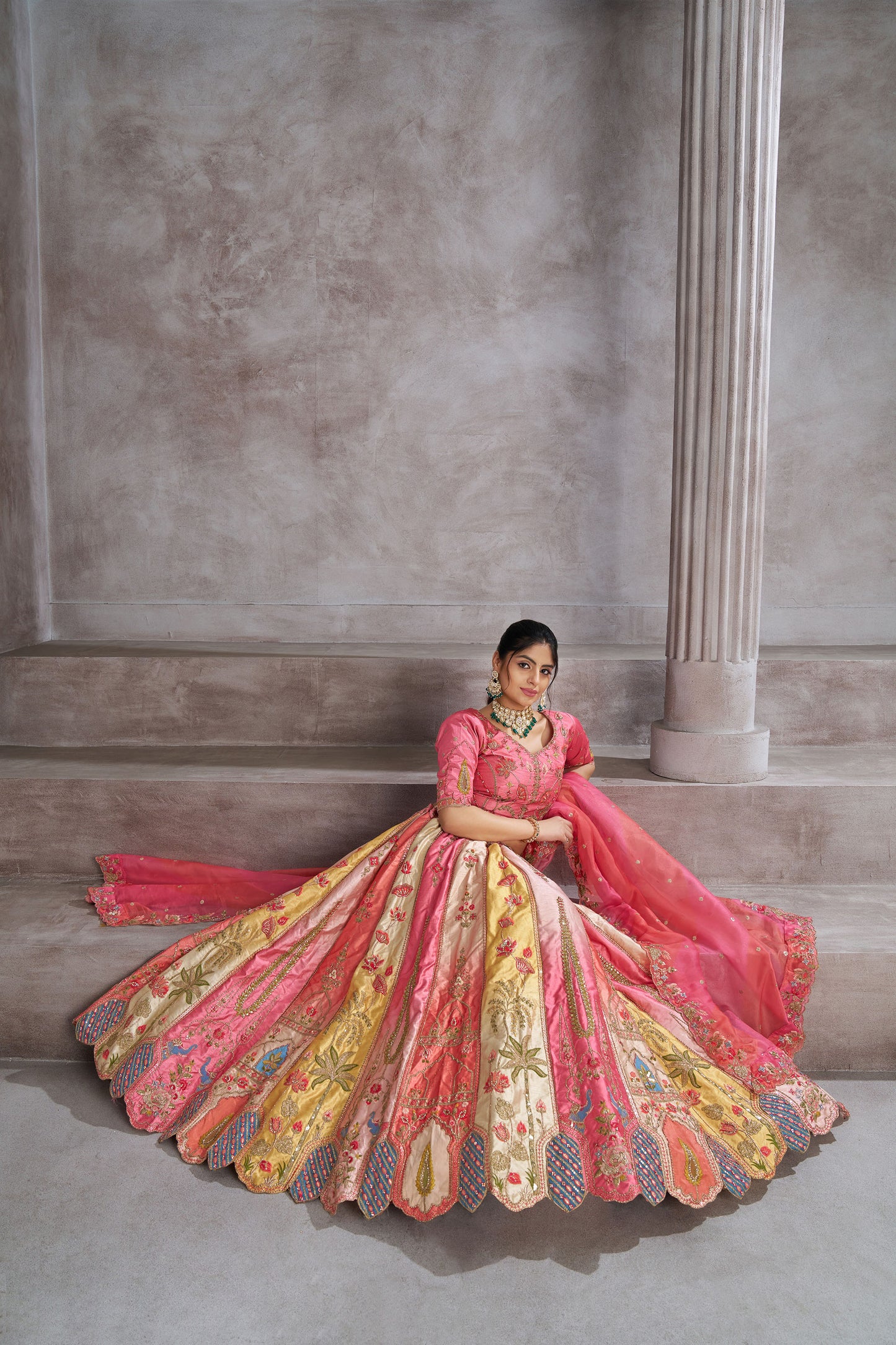 Pink Silk Intricate Paisley Motifs Embroidered Wedding Lehenga for Engagement