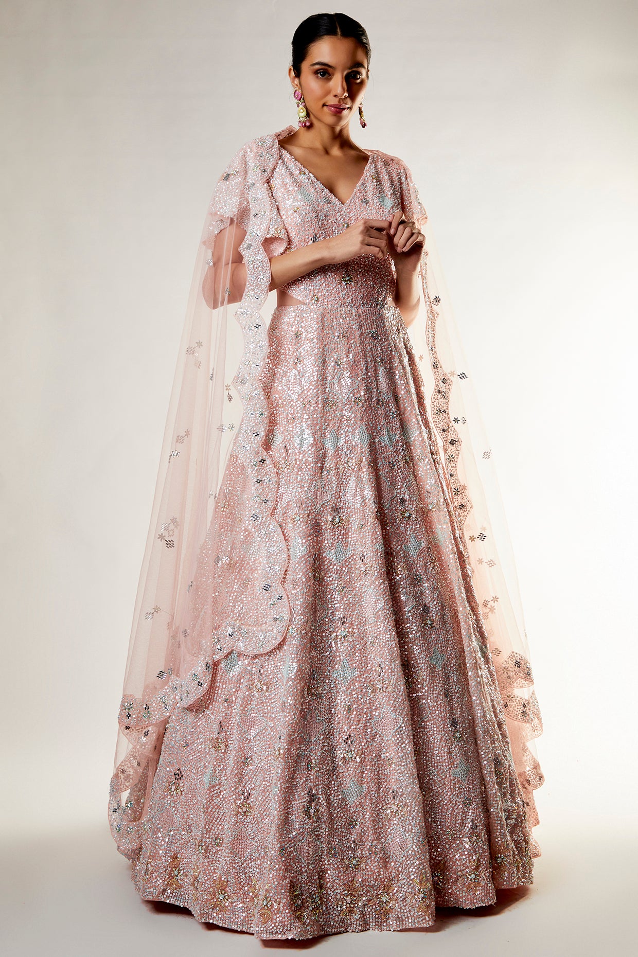 peach organza embroidered gown