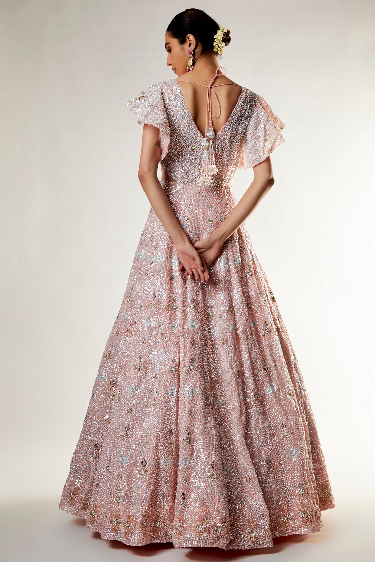 peach organza embroidered gown