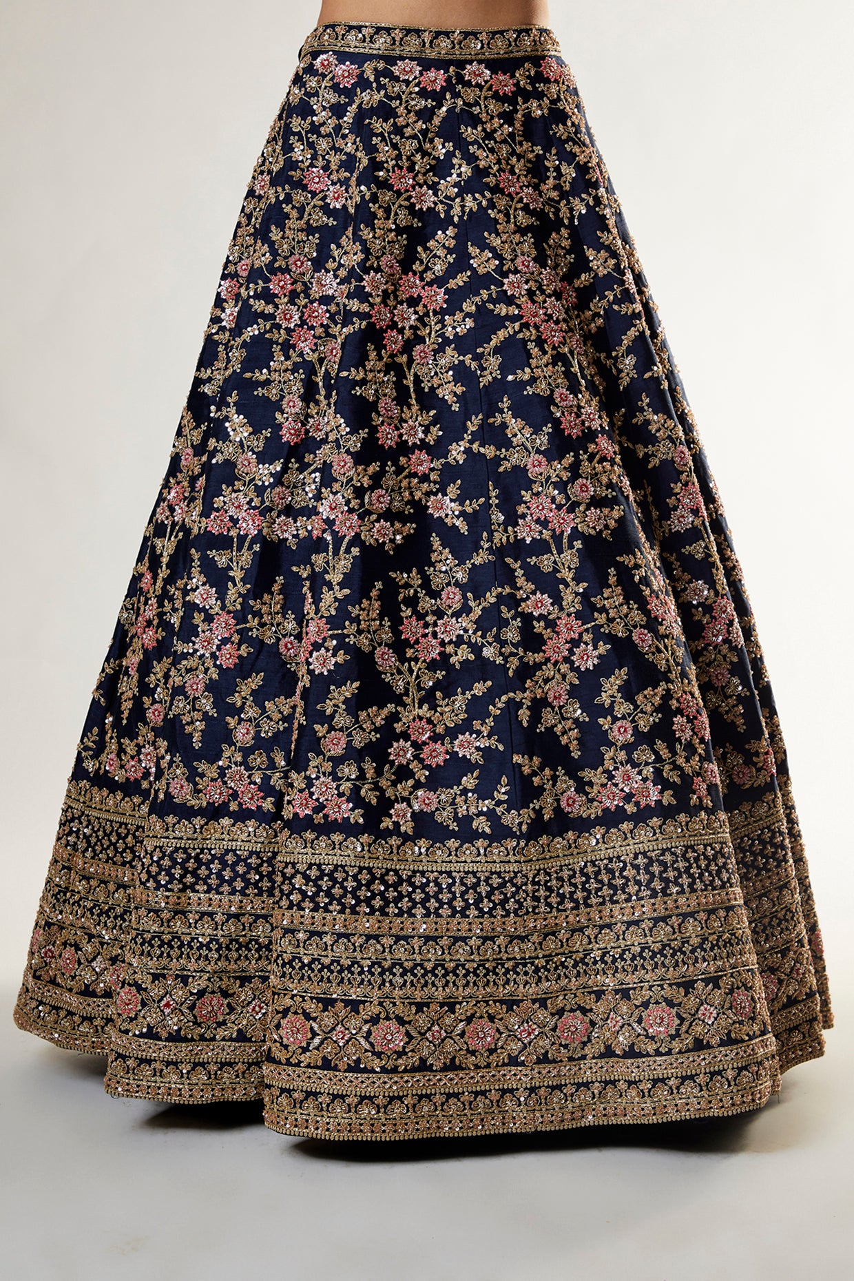 navy raw silk zardosi embroidered lehenga set