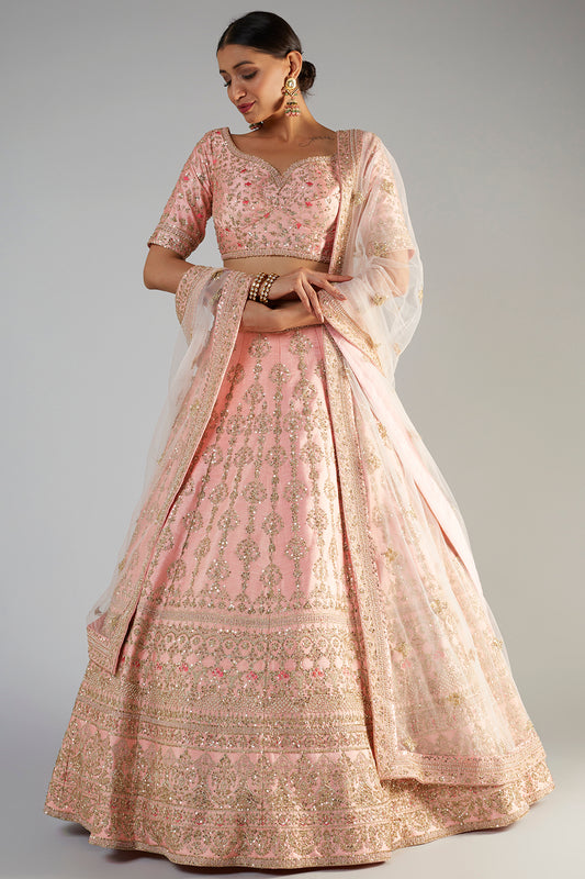 blush pink raw silk embellished lehenga set