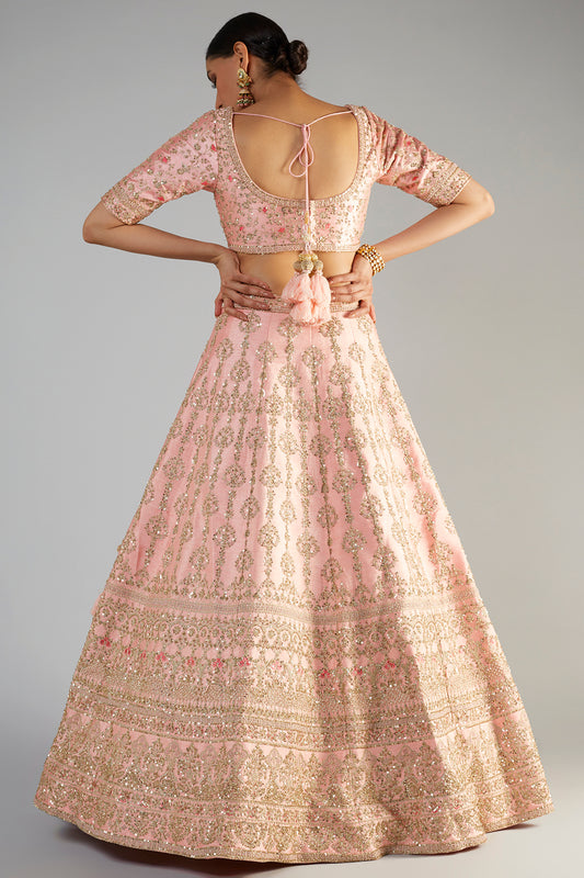 blush pink raw silk embellished lehenga set