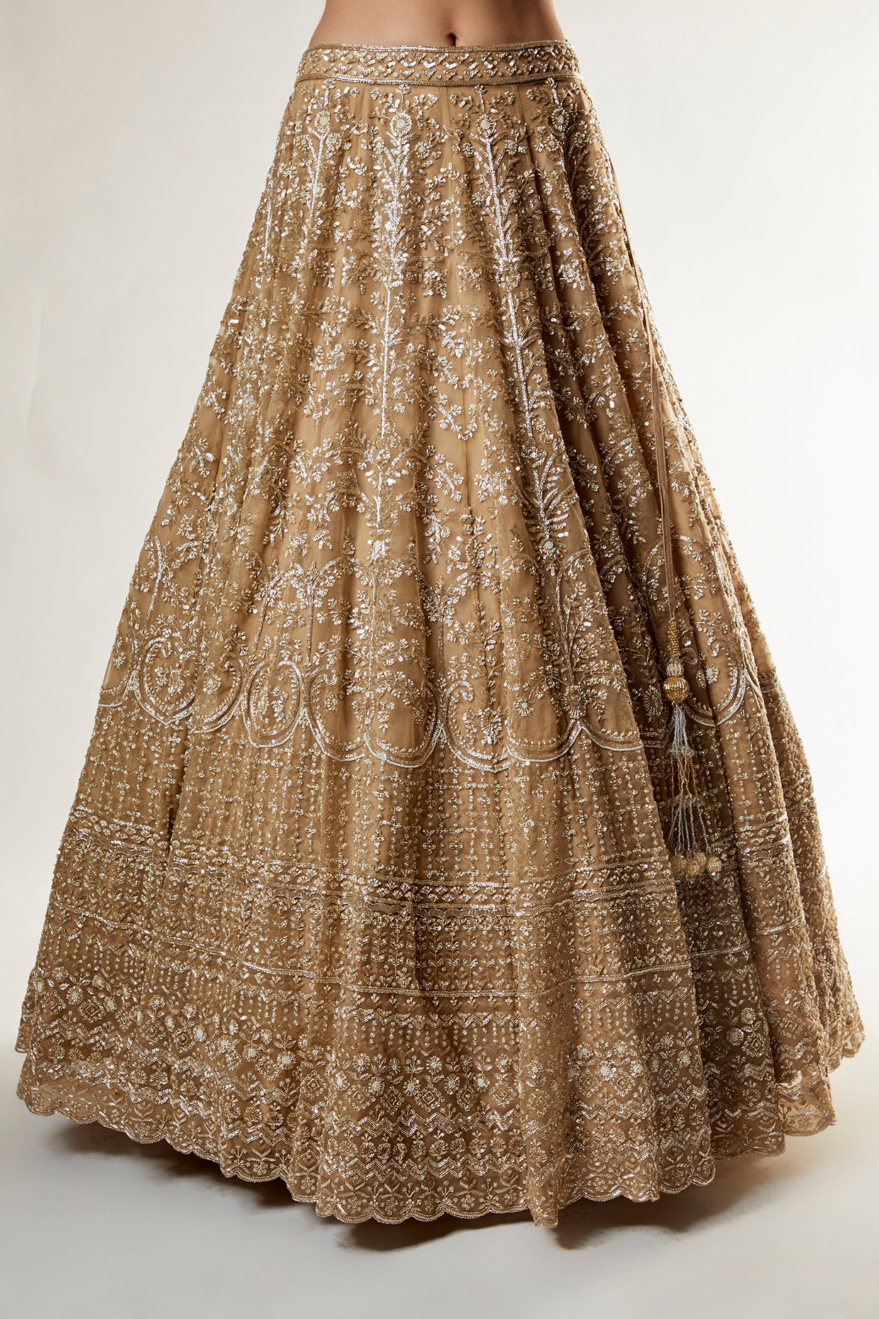 gold organza zardosi embroidered lehenga set