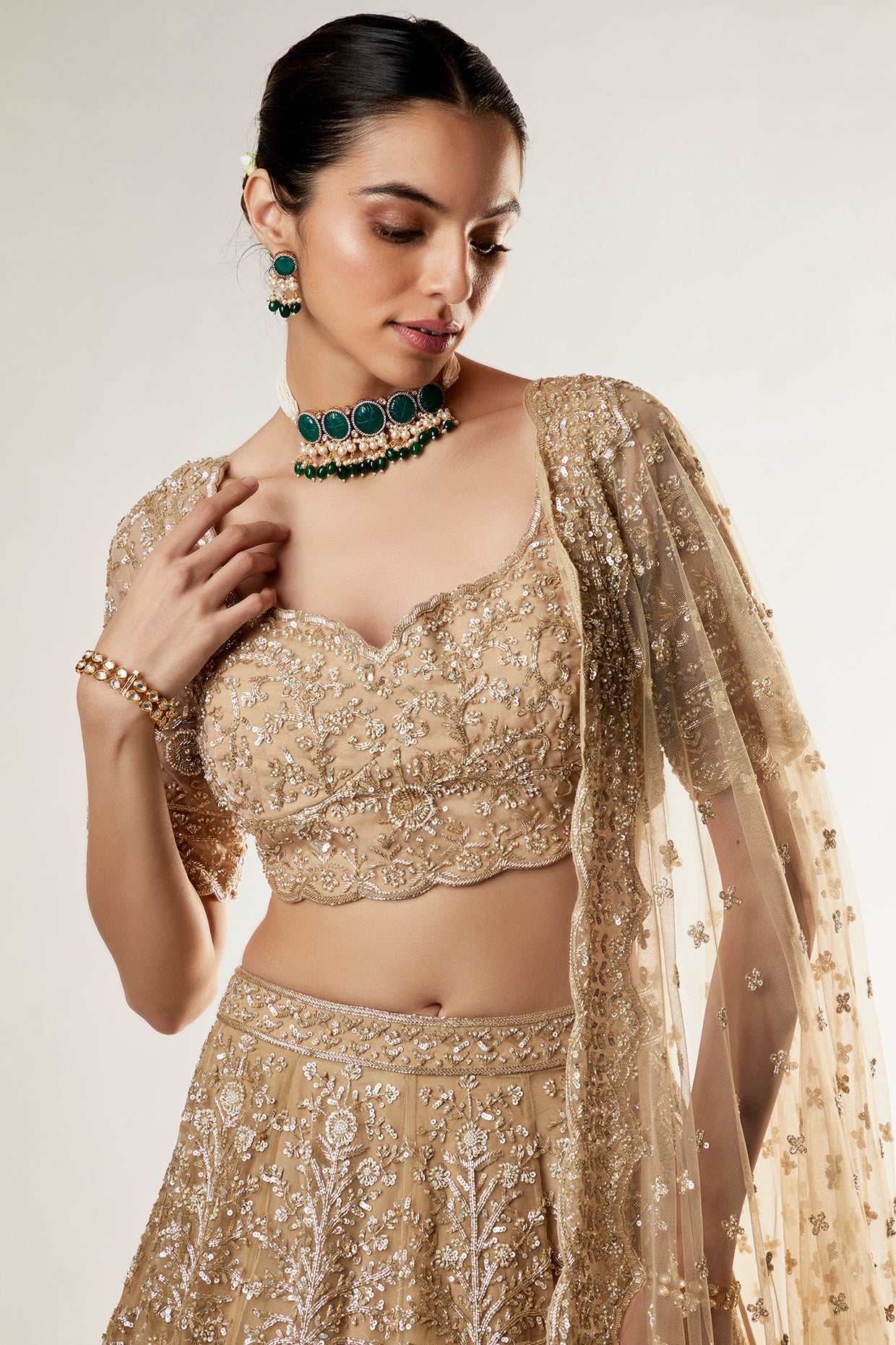 gold organza zardosi embroidered lehenga set
