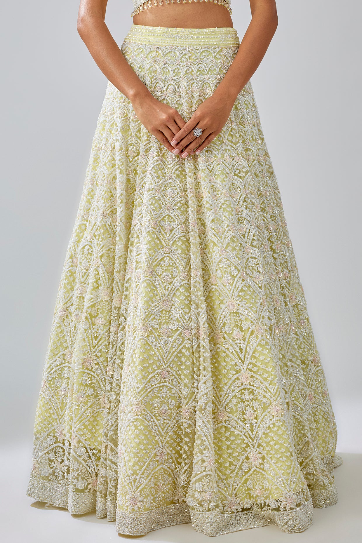 yellow net sequin & cutdana embroidered lehenga set