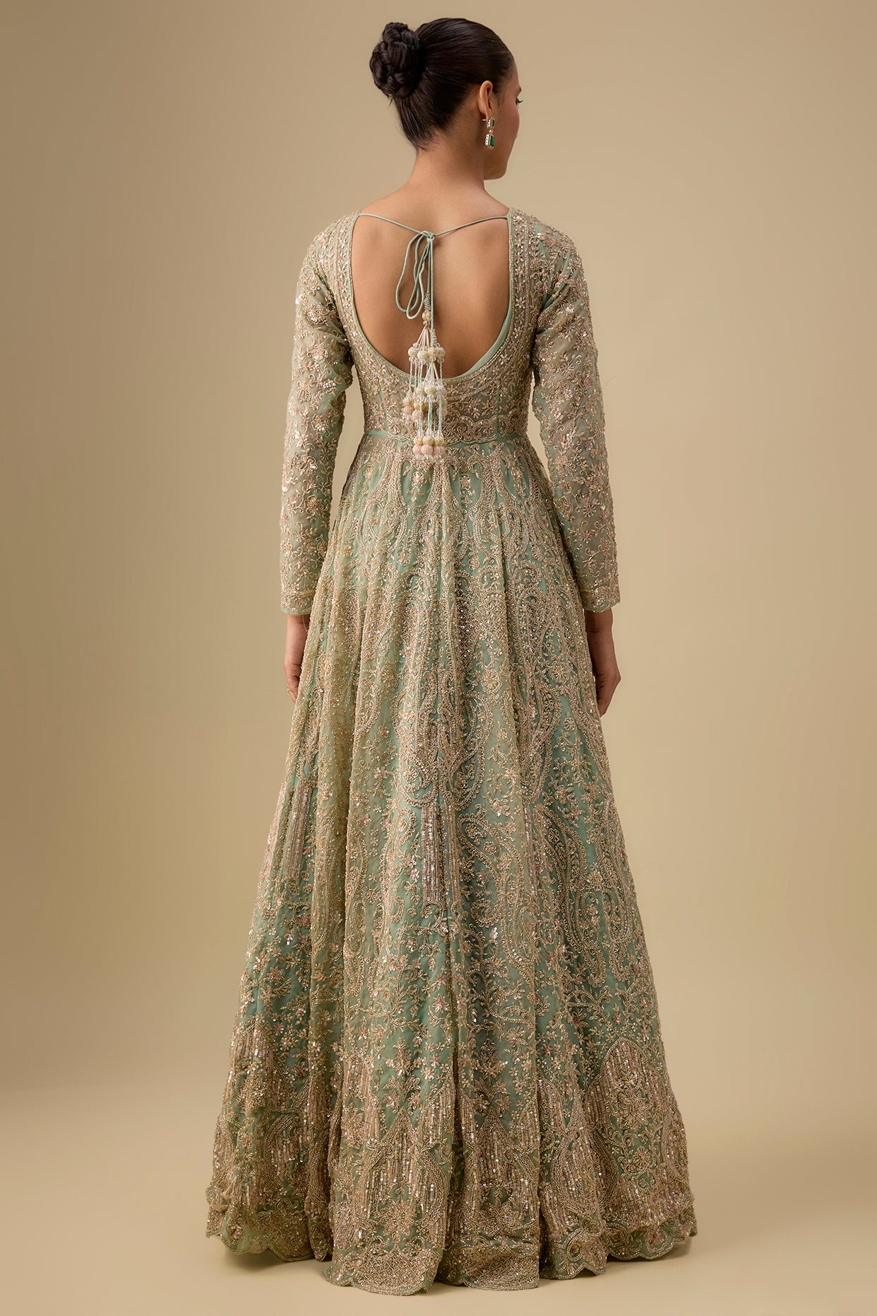 aqua organza hand & machine embroidered anarkali set