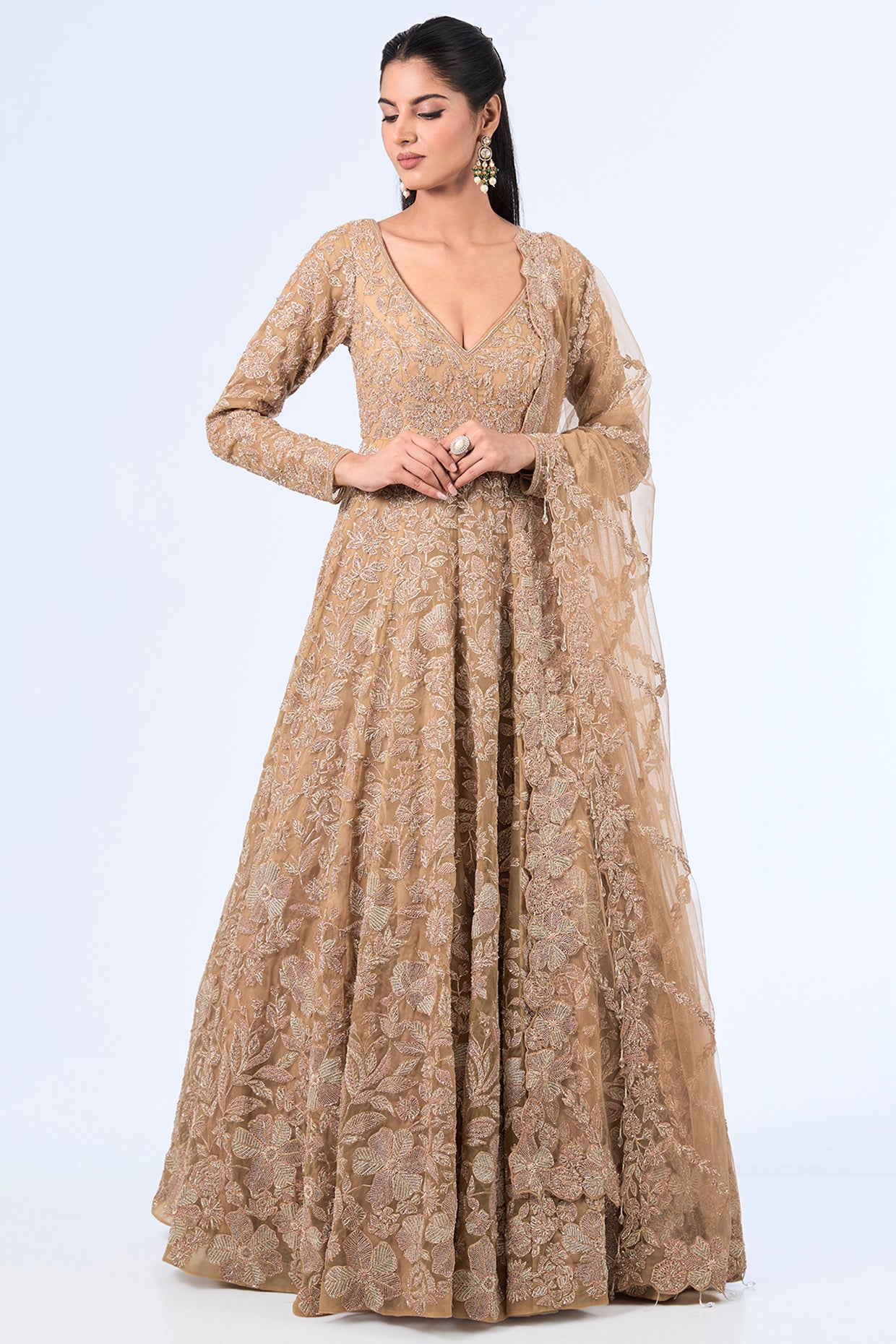 gold organza cutdana & zardosi embroidered lehenga set