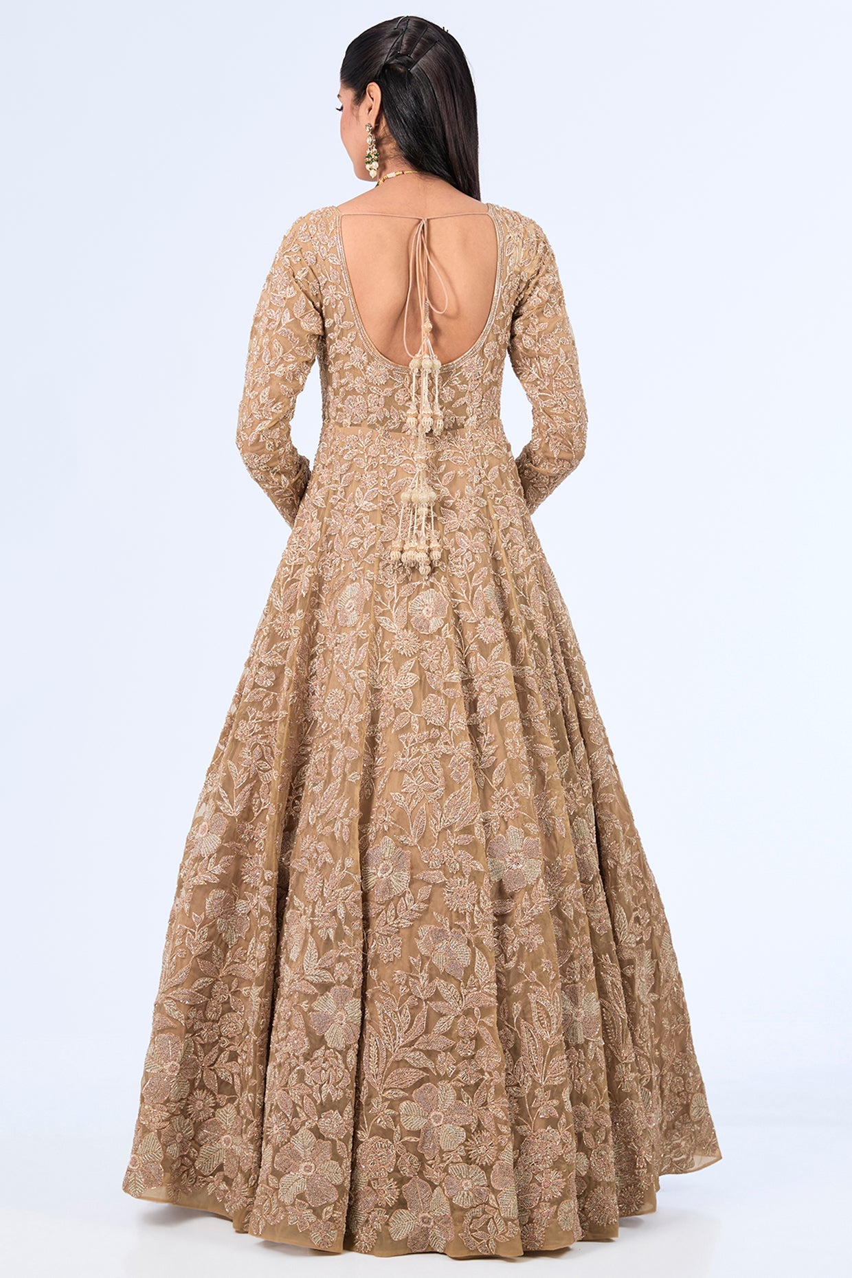 gold organza cutdana & zardosi embroidered lehenga set