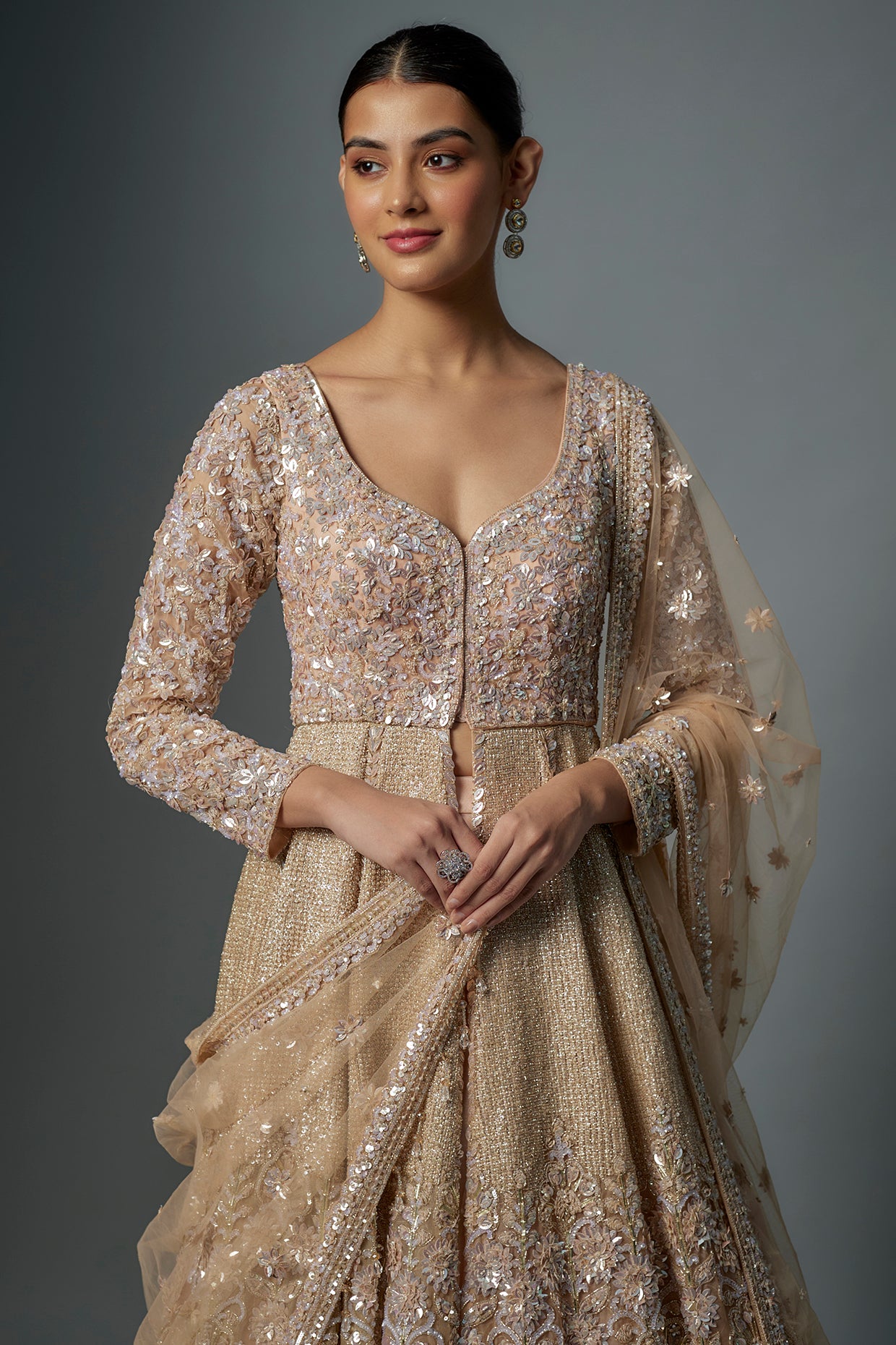 gold raw silk hand embroidered jacket lehenga set