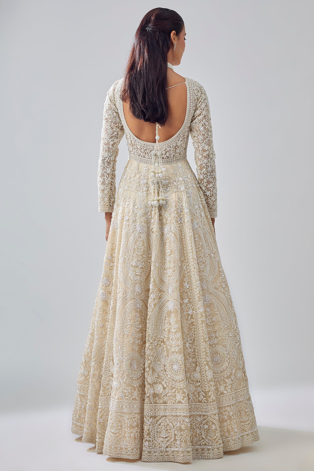 ivory tissue organza brocade zardosi embroidered jacket lehenga set