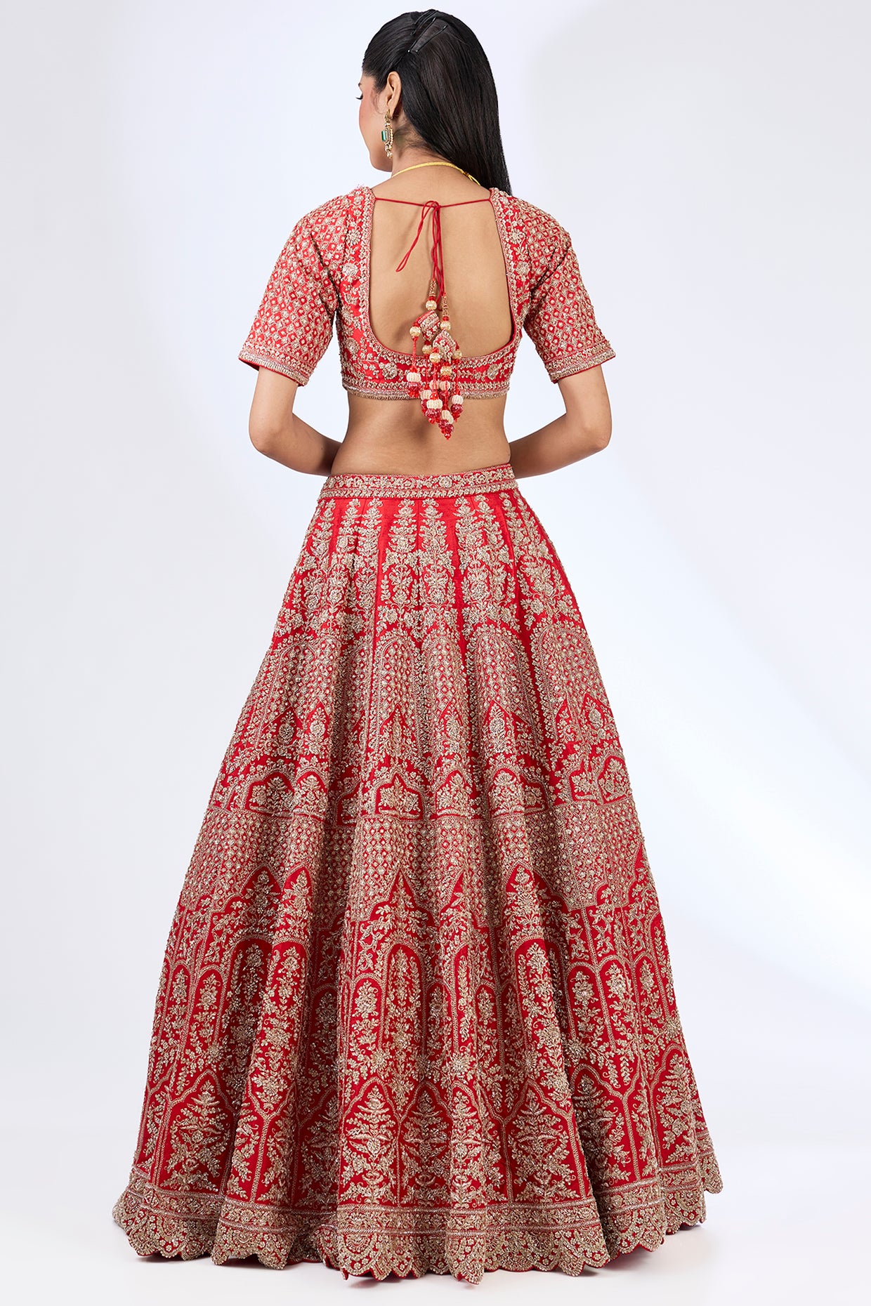 red raw silk zardosi embellished lehenga set