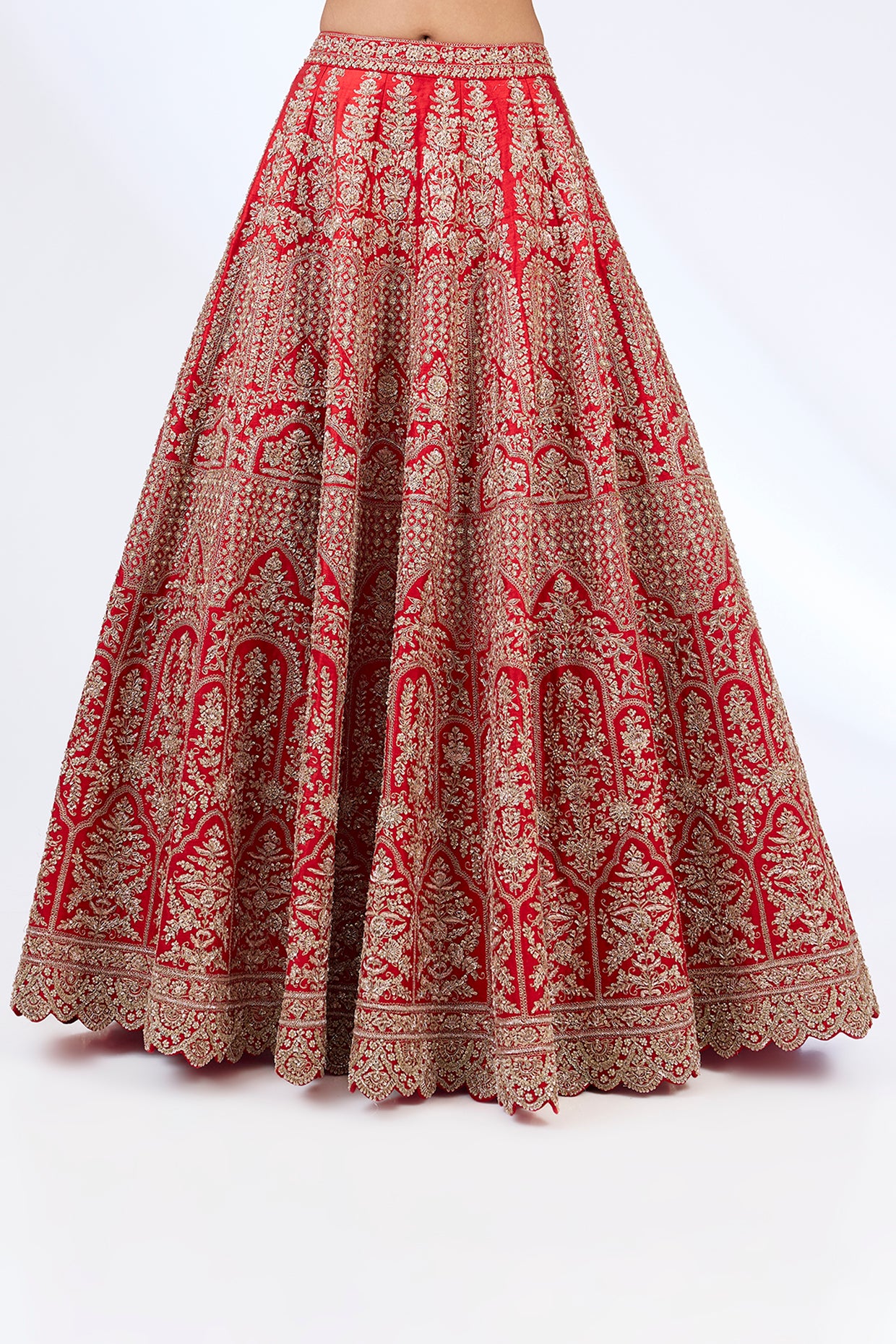 red raw silk zardosi embellished lehenga set