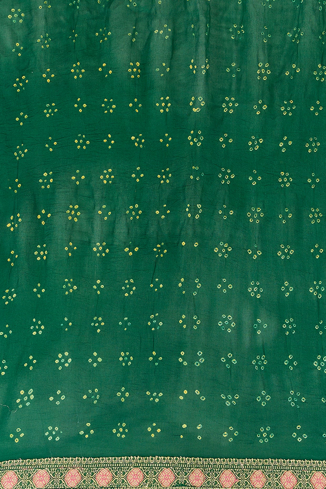 green bandhej handloom sequin & thread hand embroidered saree set