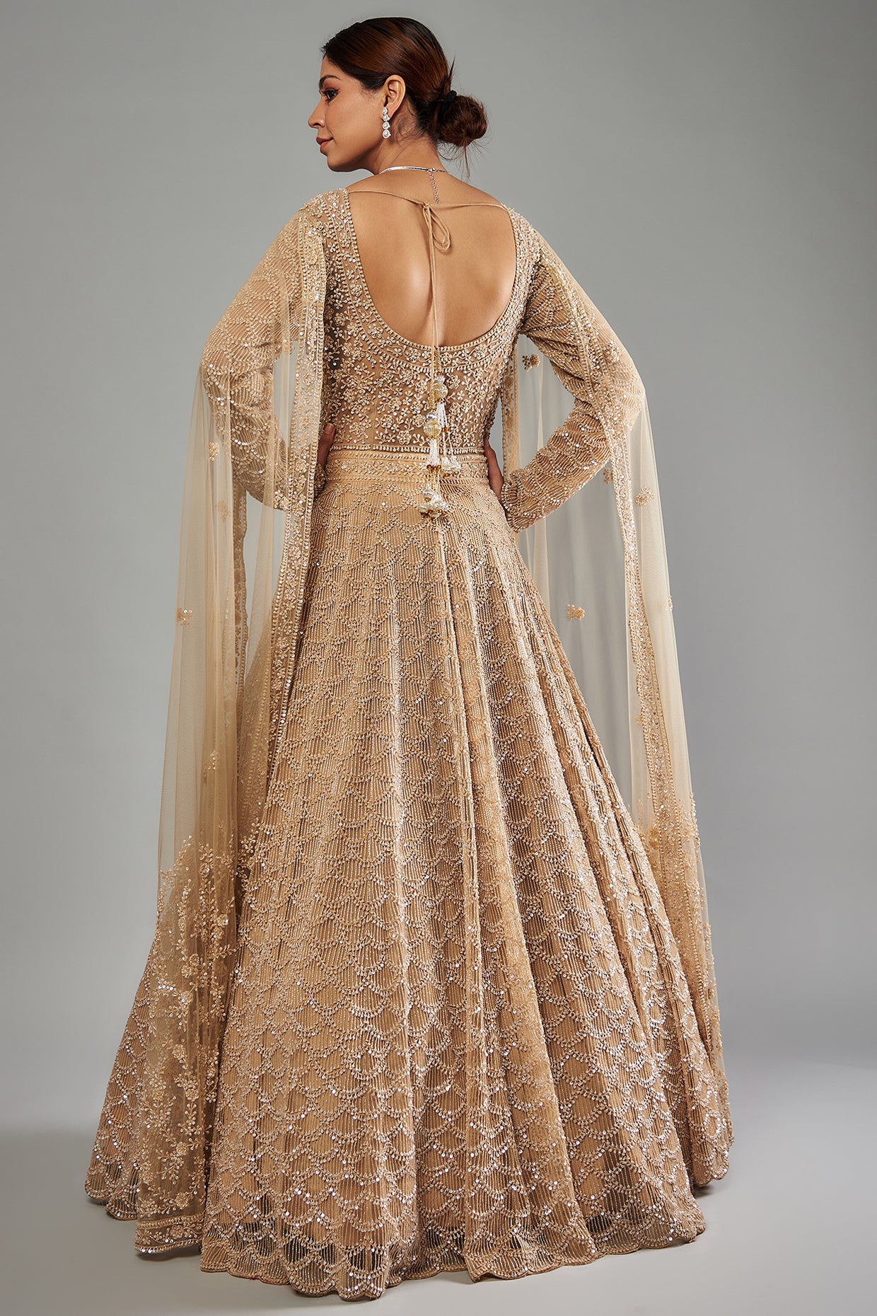 gold net sequins embroidered gown