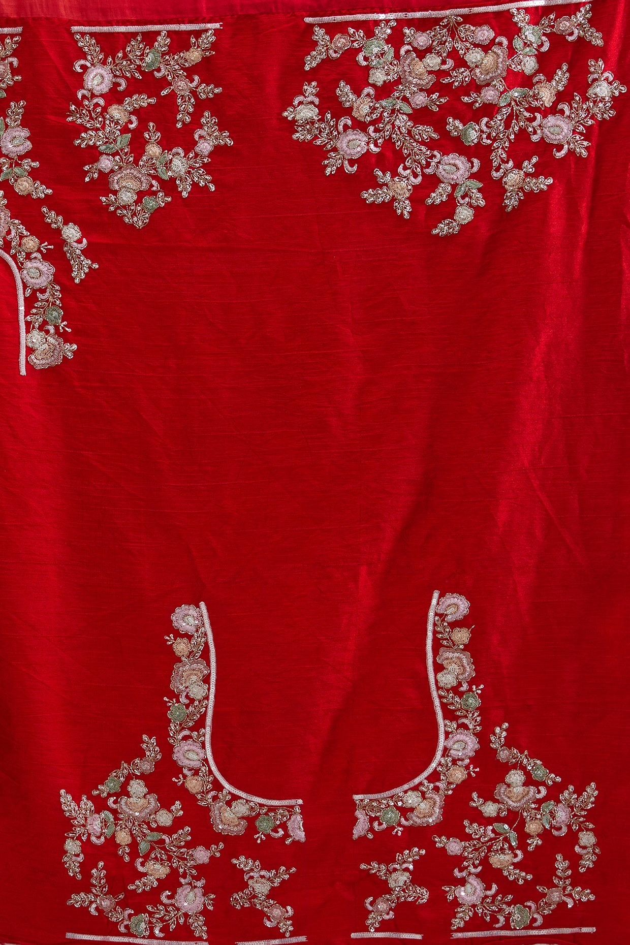 red raw silk thread embroidered saree set