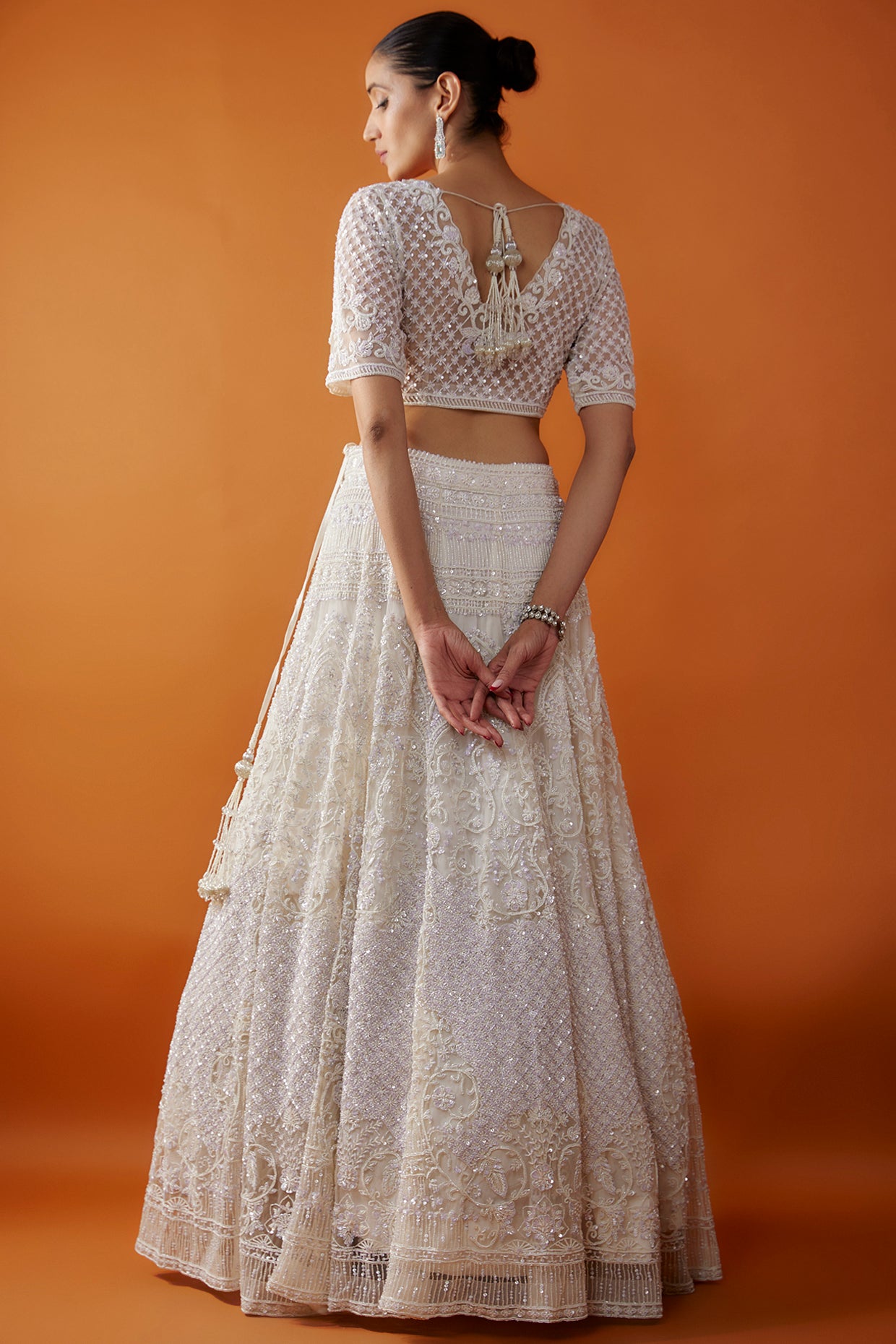 White net boota hand embroidered Bridal lehenga set