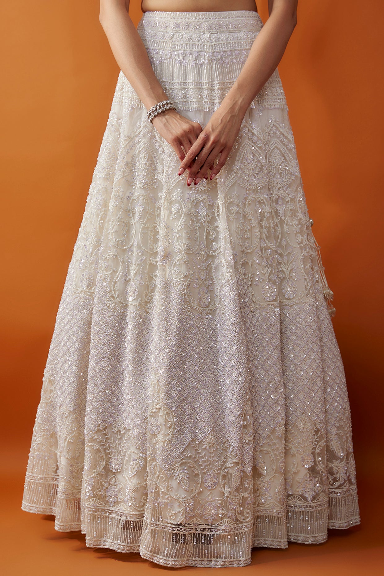 White net boota hand embroidered Bridal lehenga set