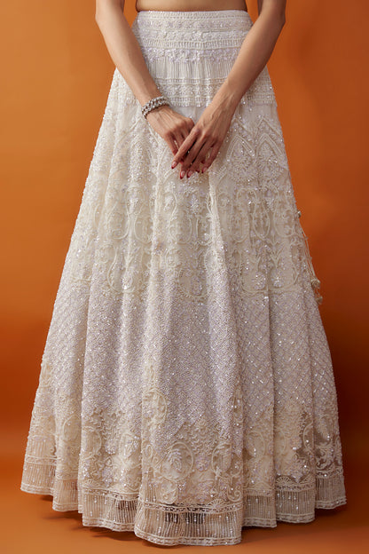 White net boota hand embroidered Bridal lehenga set